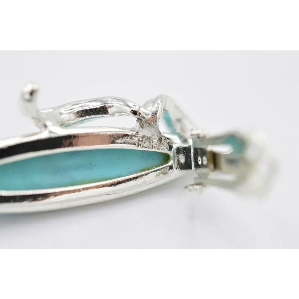 Tara Vintage Clip On Earrings Faux Turquoise Cabochon Chunky Signed 1980s BinAB